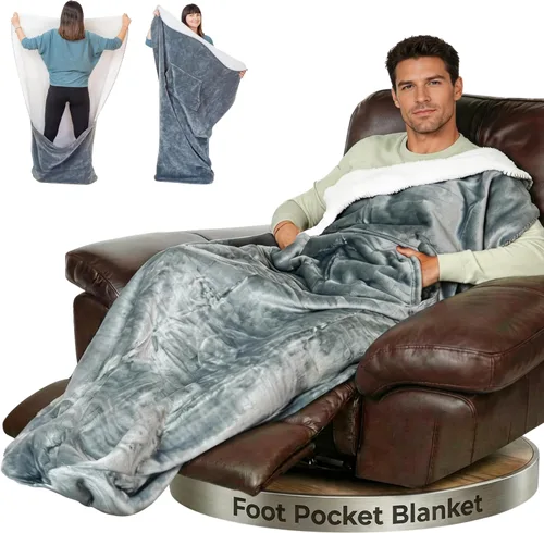 Vista 9 de EzrAllora Manta premium de doble capa con bolsillo para el pie con bolsillo marsupial, regalos para dormitorio, manta de televisión, regalos