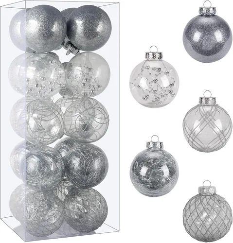 Vista 24 de Adornos de bola de Navidad transparentes, 30 unidades, decoración de bolas de Navidad inastillables, 2.36 pulgadas, decoraciones de Navidad verdes