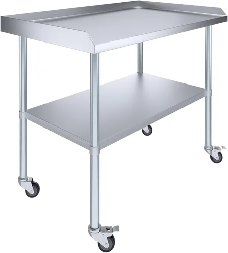Vista 14 de AmGood Mesa de trabajo comercial con protector contra salpicaduras y salpicaduras laterales con ruedas NSF