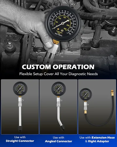 Vista 4 de Kit de probador de compresión de motor Orion Motor Tech, kit de probador de compresión de cilindro de 9 piezas con probador de bujías 4 adaptadores