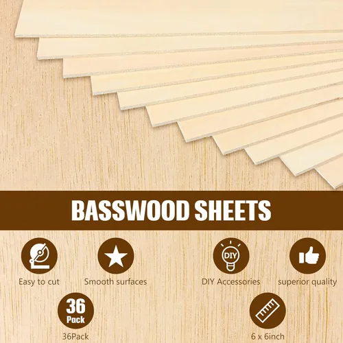 Vista 3 de Paquete de 36 hojas de madera contrachapada de tilo de 1/8 pulgadas, tableros de madera sin terminar para manualidades para proyectos láser