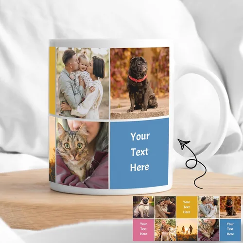 Vista 2 de Custom Ceramic Photo Mug - Personalized Coffee Cup - Customize with Images, Text, Photos, Logos - Taza de café personalizadas - Color and