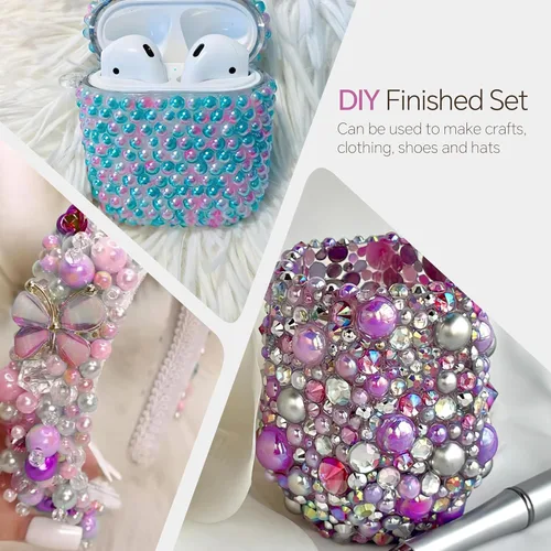 Vista 3 de 60g de perlas de sirena y diamantes de imitación para manualidades, tamaño mixto de 3mm-10mm, color AB, perlas redondas mitad planas, cuentas