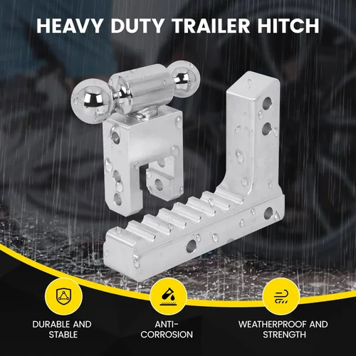 Vista 3 de Enganche de remolque ajustable para receptor de 2 pulgadas, aluminio GTW de 12500 libras - 8 pulgadas de caída/elevación con bola doble de 2