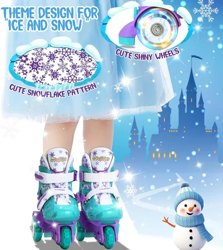 Vista 4 de Patines de ruedas ajustables para niños, niñas y señoras con ruedas que se iluminan con flash (edad 3-9), equilibrio de tres puntos, empaque de caja