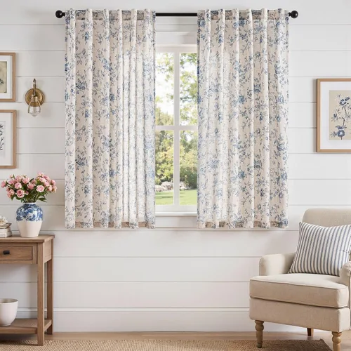 Vista 17 de jinchan Amlie - Cortinas florales de lino de 63 pulgadas de largo para sala de estar, dormitorio, casa de campo, cortinas de decoración de campo