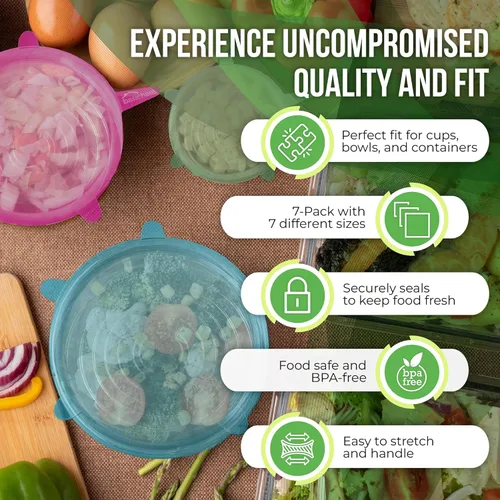 Vista 4 de Tapas elásticas de silicona reutilizables para almacenamiento de alimentos en el refrigerador - Cubiertas elásticas resistentes al calor