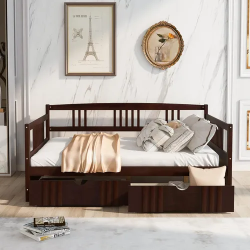 Vista 2 de Bellemave Sofá cama de tamaño matrimonial, sofá cama matrimonial con almacenamiento, sofá cama de madera con cajones, marco de sofá cama completo