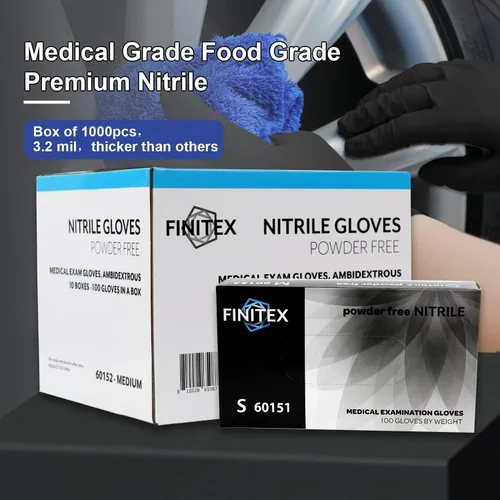 Vista 8 de FINITEX - Guantes desechables de nitrilo negros, guantes de examen, sin polvo, sin látex, 3 mil, caja de 10 cajas