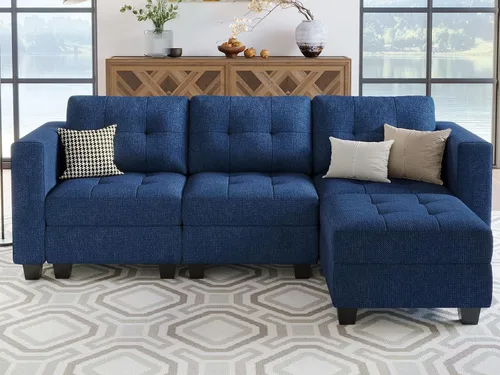 Vista 78 de Belffin Sofá modular modular con tumbonas dobles en forma de U, modular con asiento de almacenamiento, sofá modular con otomanas reversibles