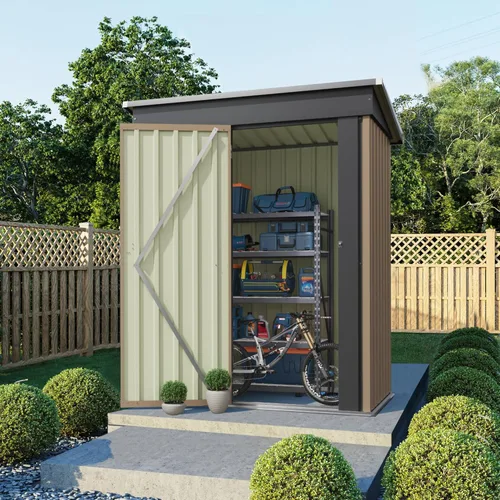 Vista 2 de Flamaker Cobertizo de almacenamiento de 5 x 3 pies, impermeable, de metal, para jardín, con puerta con cerradura, cobertizo de herramientas