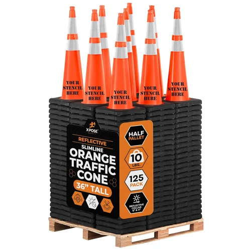 Vista 109 de Xpose Safety Conos de tráfico naranjas de 28 pulgadas con collares de 6 y 4 pulgadas, 1 paquete – Cono de seguridad de plástico PVC multiusos