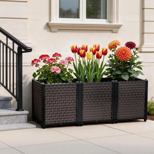 Vista 2 de Macetas grandes para plantas de exterior, profundas, 20 pulgadas de alto, camas elevadas para jardinería con riego automático, maceta elevada