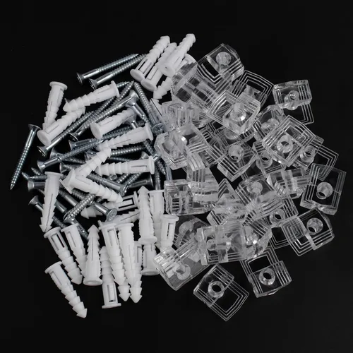 Vista 7 de Kit de soporte de espejo – 22 clips de plástico transparente, clips de retención de vidrio, kit para colgar con tornillos y puerta fija de caja