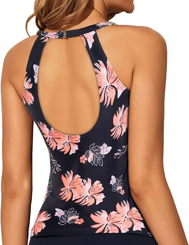 Vista 5 de Tempt Me Top tankini de cuello alto sin espalda para mujer, traje de baño superior con agujero para llave