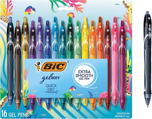 BIC Gelocity - Juego de bolígrafos de gel con temática oceánica de secado rápido con tinta de secado rápido y diseño retráctil, 16 unidades en tinta