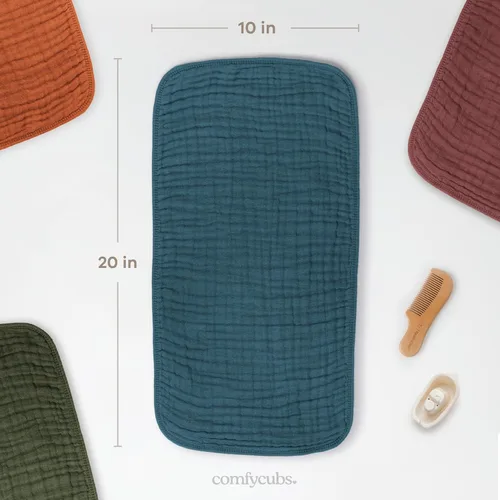 Vista 3 de Comfy Cubs - Paquete de 10 trapos de muselina para eructos, 20 x 10 pulgadas, grandes, de 6 capas, ultra absorbentes, 100 % algodón para babero