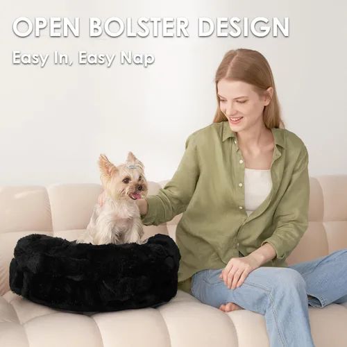 Vista 3 de EHEYCIGA Sofá cama suave para gatos de interior, cama extra pequeña esponjosa para perros con funda extraíble lavable, sofá para mascotas, Negro