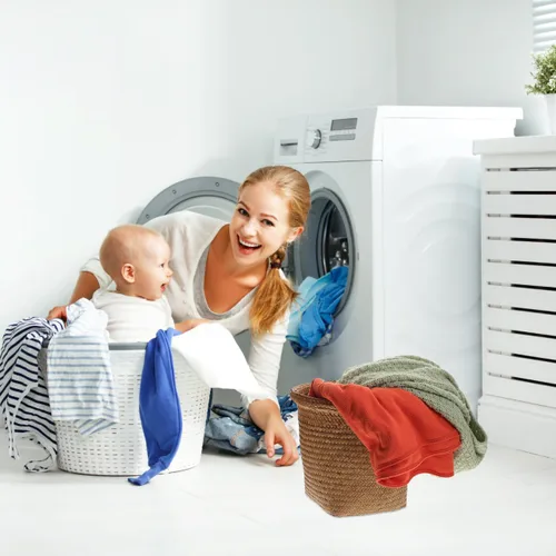 Vista 5 de NUOBESTY Bote de basura de mimbre, cesta de basura de ratán, macetas de jacinto, cesta de almacenamiento tejida para oficina en casa