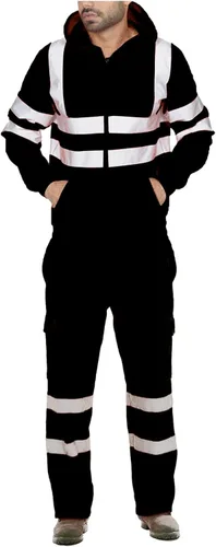 Vista 14 de Thatrich Sudadera de seguridad de alta visibilidad para hombre, sudadera con capucha reflectante con cremallera clase 3, sudaderas de seguridad
