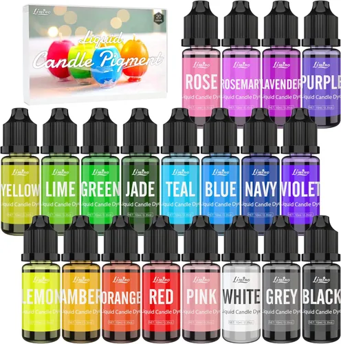 Tinte para velas – Tinte de cera líquida de 20 colores para hacer bricolaje, color de alta concentración para soja, gel, cera de parafina, 0.3 fl oz