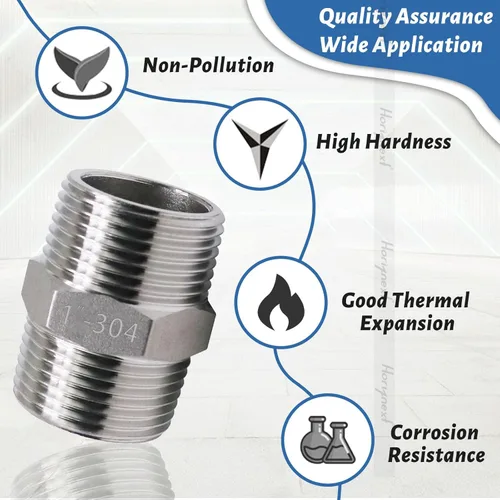 Vista 5 de NPT 1 pezón inoxidable, 304 SS Hex NPT, adaptador de tubería macho NPT para línea de gas, compresor de aire, tubería de agua, válvula o extensión