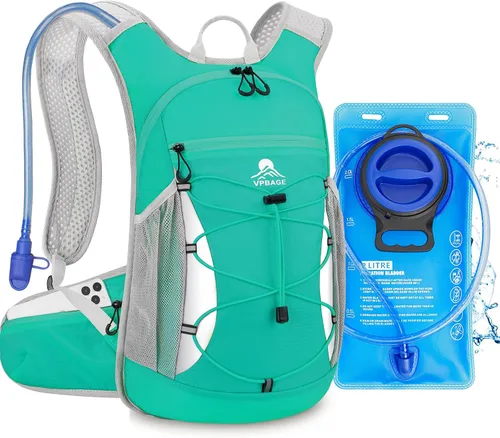 Mochila de hidratación con bolsa de agua de 2 litros. Mochila ligera de 15 litros con bolsillos para cinturón de cadera del tamaño del teléfono,
