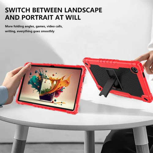 Vista 7 de Onn Tablet Pro 11 pulgadas 2023 Funda con soporte y vidrio templado - Funda híbrida resistente - Rojo+Negro