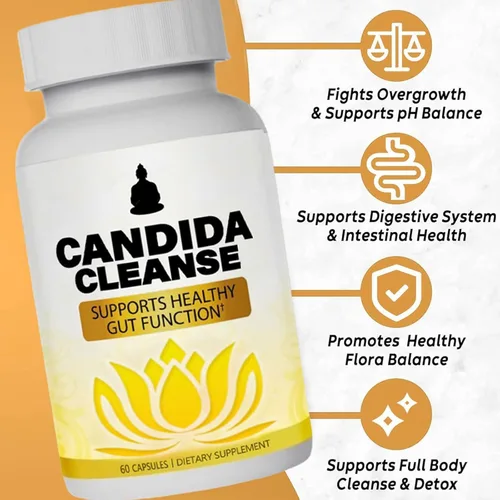 Vista 3 de Candida Cleanse, apoyo intestinal y colon, fórmula avanzada de probióticos y hierbas, hoja de orégano, ajenjo, nogal negro, ácido caprílico-1