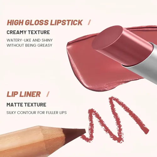 Vista 4 de Juego combinado de 2 delineadores de labios y lápiz labial, 2 en 2, impermeable, de larga duración, lápiz delineador de labios mate y brillo labial