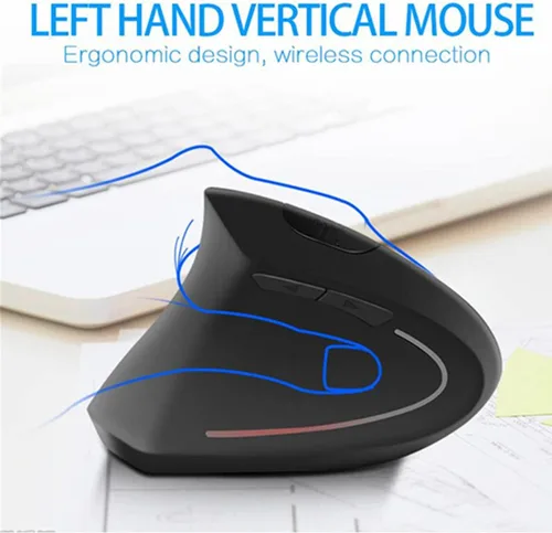 Vista 3 de Ratón para zurdos, ratones verticales ergonómicos inalámbricos recargables de 2.4 G con receptor USB, 6 botones y 3 DPI ajustables 80012001600