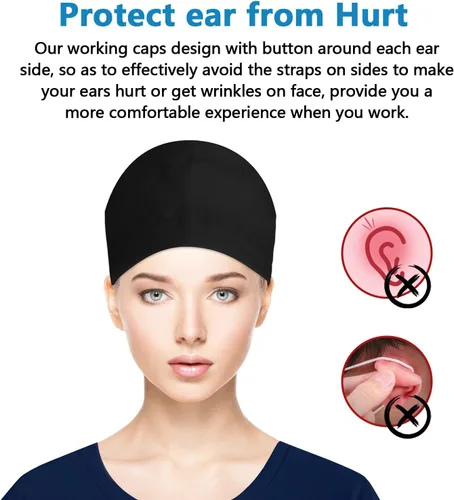 Vista 3 de Fesciory - Gorras de trabajo ajustables con botón y banda para el sudor, gorras con bolsa para cola de caballo para mujer, para cabello largo