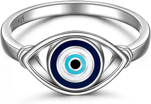 Fenthring Anillo contra el mal de ojo para mujer, joyería de protección Evil Eye-101-plata esterlina