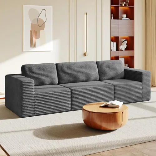 Vista 32 de Vesgantti Sofá modular en forma de U de 119 pulgadas, sofá modular de pana con asiento profundo y soporte de resortes, sofá convertible con 2 Beige