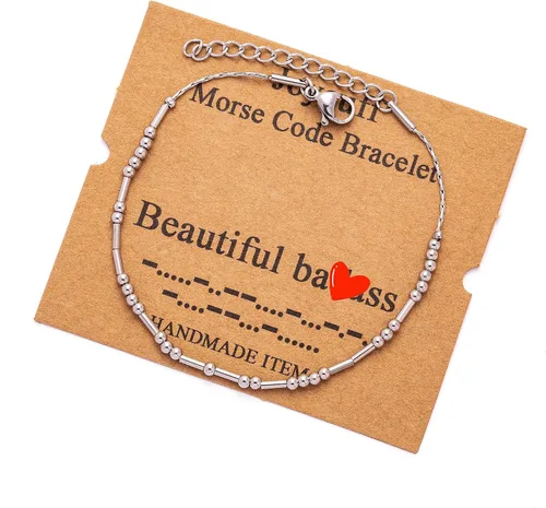 Vista 197 de JoycuFF Pulseras inspiradoras de código morse para mujeres, cuentas de plata, joyería con mantra de motivación, regalos para ella