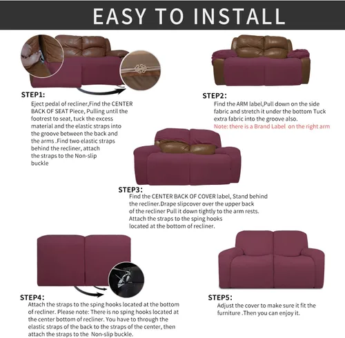 Vista 4 de Easy-Going - Funda elástica para sofá reclinable y sofá cama, 6 piezas, protector de muebles, suave, parte inferior elástica, tela jacquard