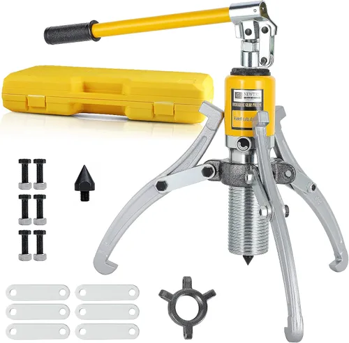NEWTRY Kit de extractor hidráulico de engranajes de 5 toneladas, separador de tracción de rodamientos de rueda, extractor de 3 mandíbulas, vertical