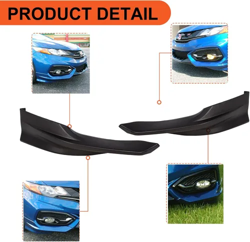 Vista 7 de ECOTRIC Alerón de labio de parachoques delantero compatible con Honda Civic 2DR Coupe HFP Style 2014-2015, 2 unidades, pintado negro
