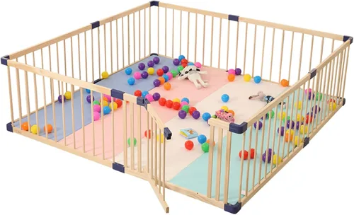 Vista 9 de Jolan Corralito para bebés con puerta, valla de madera para interiores y exteriores, corralito de seguridad para niños, valla de gateo