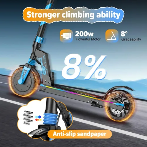 Vista 7 de Electric Scooter for Kids & Teens, 200W/350W Motor, 12-19 MPH & 12-18 Miles, 8"/8.5" Solid Tires Foldable Kick Scooter with Dual Brakes &