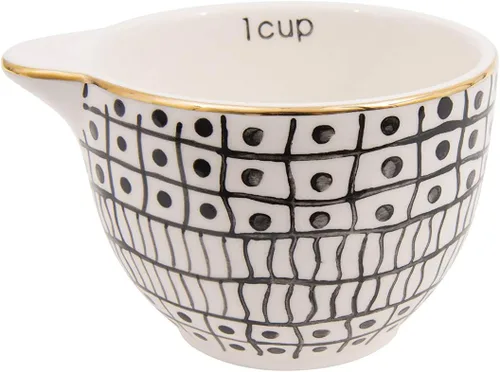 Vista 7 de Creative Co-Op Tazas medidoras de gres blanco y negro con galvanoplastia dorada (juego de 4 tamaños)