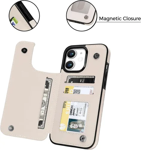 Vista 4 de uCOLOR - Funda tipo cartera para iPhone 11 con tarjetero y diseño de flores del desierto