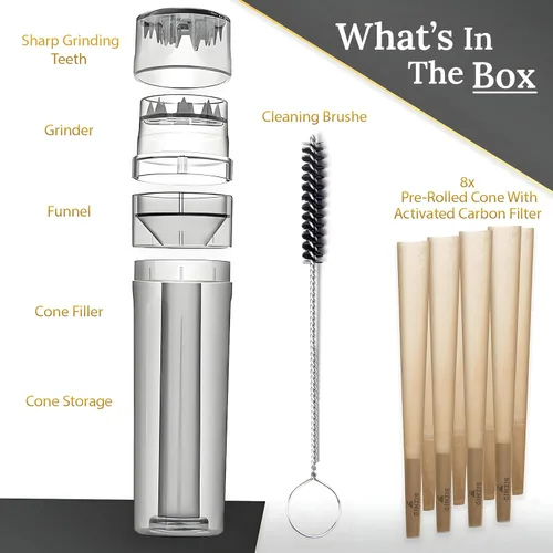 Vista 4 de Molinillo de hierbas 3 en 1 y cargador de conos, máquina portátil de llenado de cono preenrollado, molinillo de hierbas todo en uno y almacenamiento