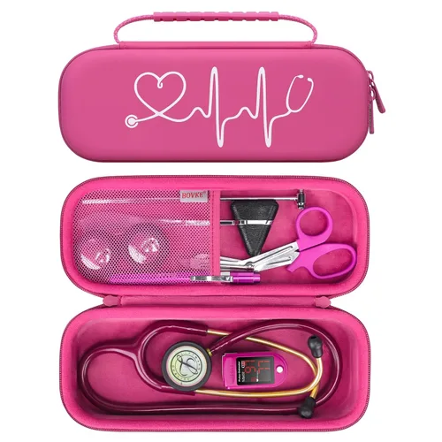 Vista 22 de BOVKE - Estuche para estetoscopio 3M Littmann Classic III, Lightweight II S.E, MDF Acoustica Deluxe, con espacio extra para tijeras para vendas