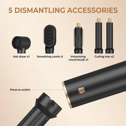 Vista 6 de Cepillo secador de pelo 5 en 1, cepillo de aire de iones negativos, estilizador de cabello, cepillo de secado de aire, rizador de aire para cabello
