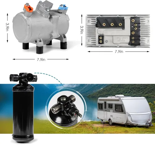 Vista 4 de NEKPOKKA - Compresor de aire acondicionado eléctrico universal para automóvil, 12 V, para camión, autobús, furgoneta, caravana, estacionamiento