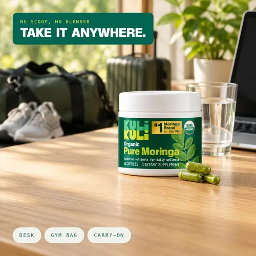 Vista 6 de Kuli Kuli Cápsulas orgánicas de moringa de 1000 mg, suplemento de hojas