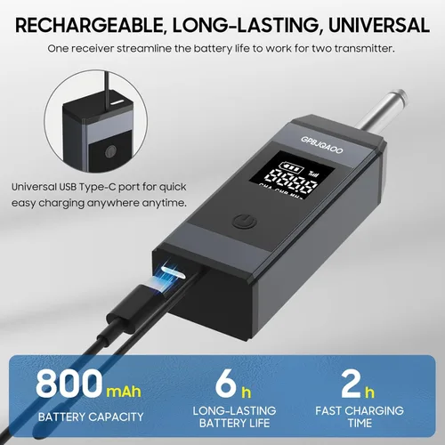 Vista 6 de Micrófono inalámbrico, sistema de micrófono dinámico de metal inalámbrico dual UHF con receptor recargable, adecuado para cantar karaoke, bodas