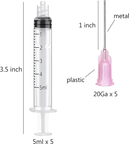 Vista 2 de Paquete de 5 jeringas de llenado de tinta prémium de 0.2 fl oz / CC con punta de aguja roma de plástico para pluma estilográfica