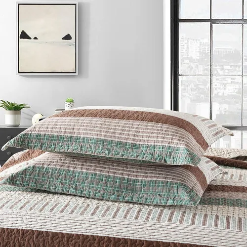 Vista 9 de Finlonte Edredón tamaño Queen, 100 % algodón, colchas tamaño Queen a cuadros azules, beiges y blancas, colcha ligera, suave, transpirable